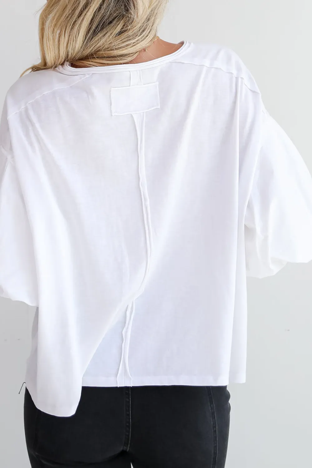Poised Performance White Contrast Puff Sleeve Top
