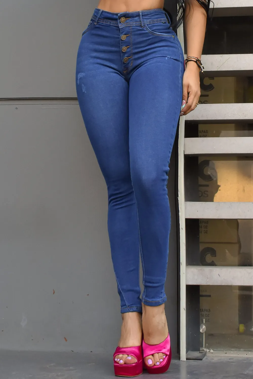 High Waist Button Fly Skinny Jeans