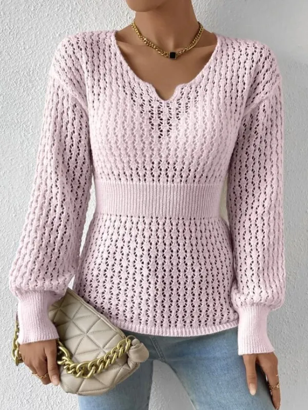 Pointelle Knit Drop Shoulder Sweater