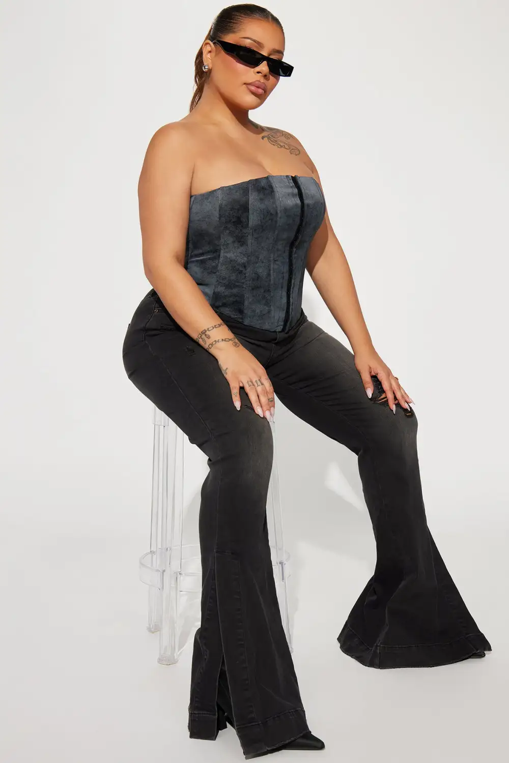 Inez Washed Faux Leather Corset Top - Grey