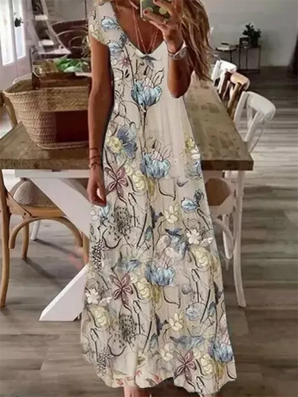 Mesh Geblümt Böhmisch Kurzarm Maxikleid