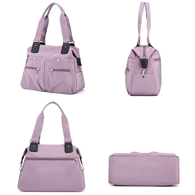 Women's Tote Shoulder Bag Hobo Bag Gym Bag Nylon Daily Holiday Zipper Large Capacity Waterproof Foldable Solid Color Orchid Black Light Green
