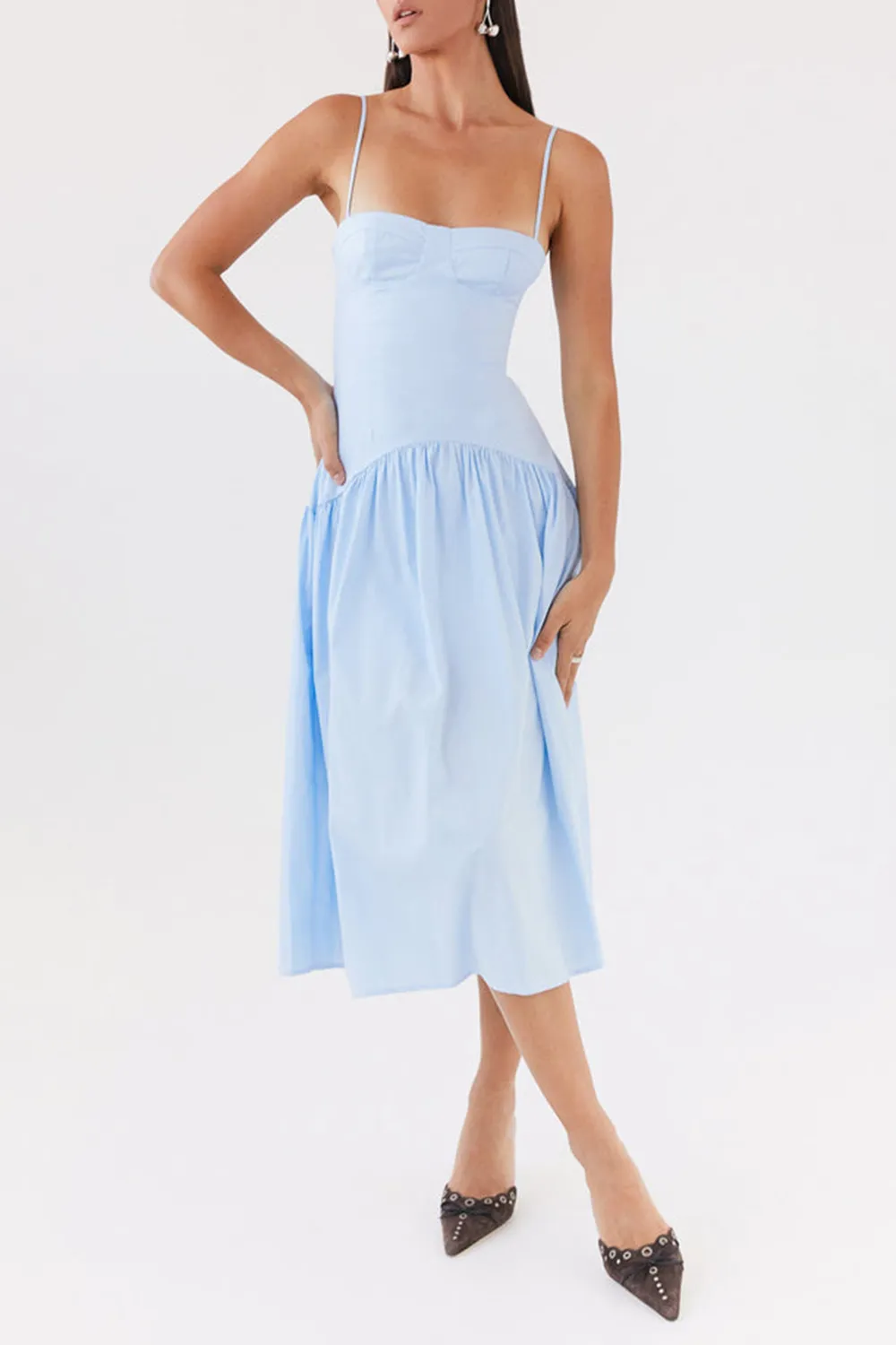Yvette Corset Midi Dress - Blue