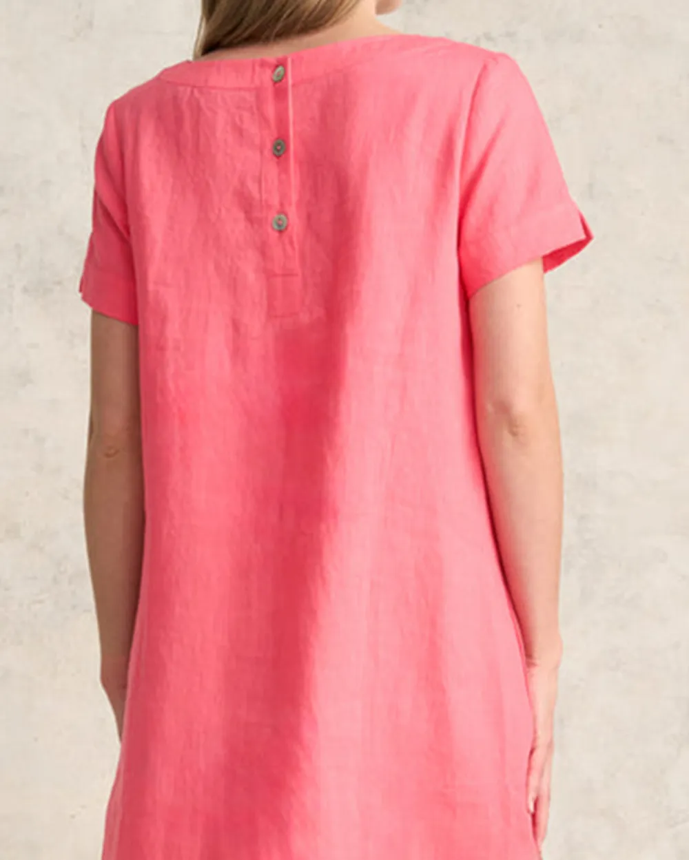 Scoop Neck Linen Dress - Coral