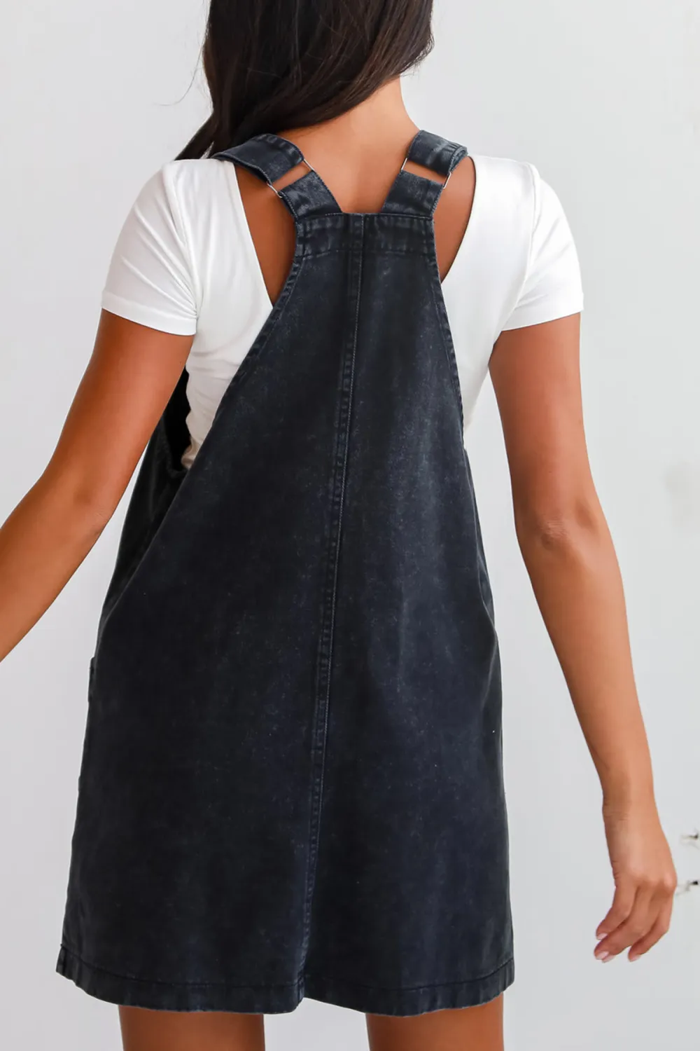 Autumn Days Black Denim Overall Mini Dress