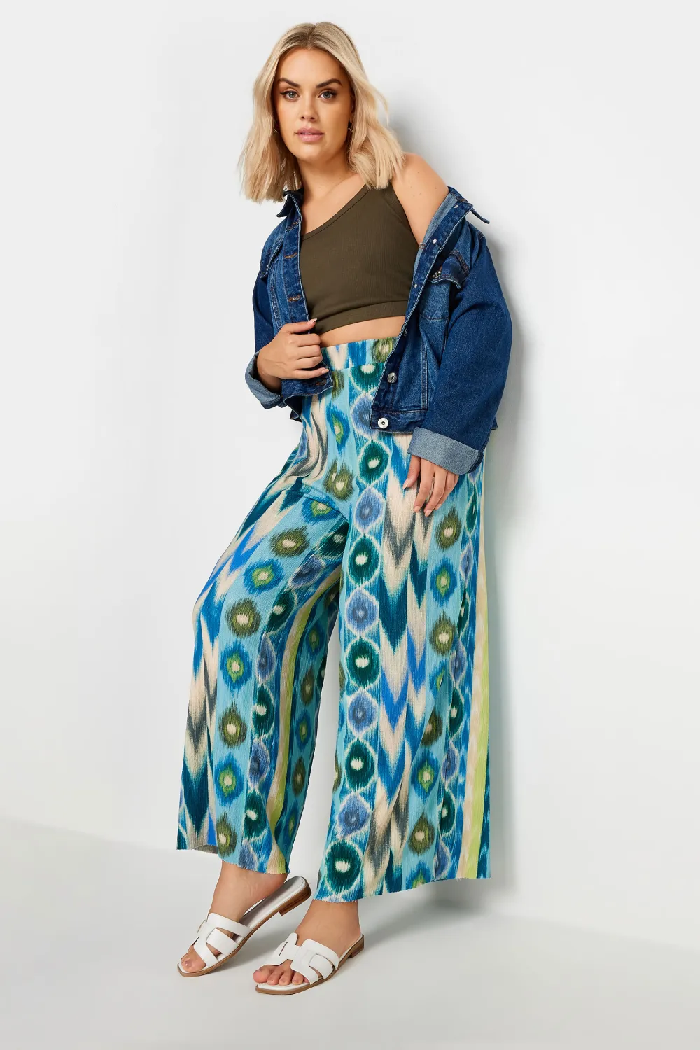 YOURS Curve Dark Grey Abstract Print Textured Wide Leg Trousers