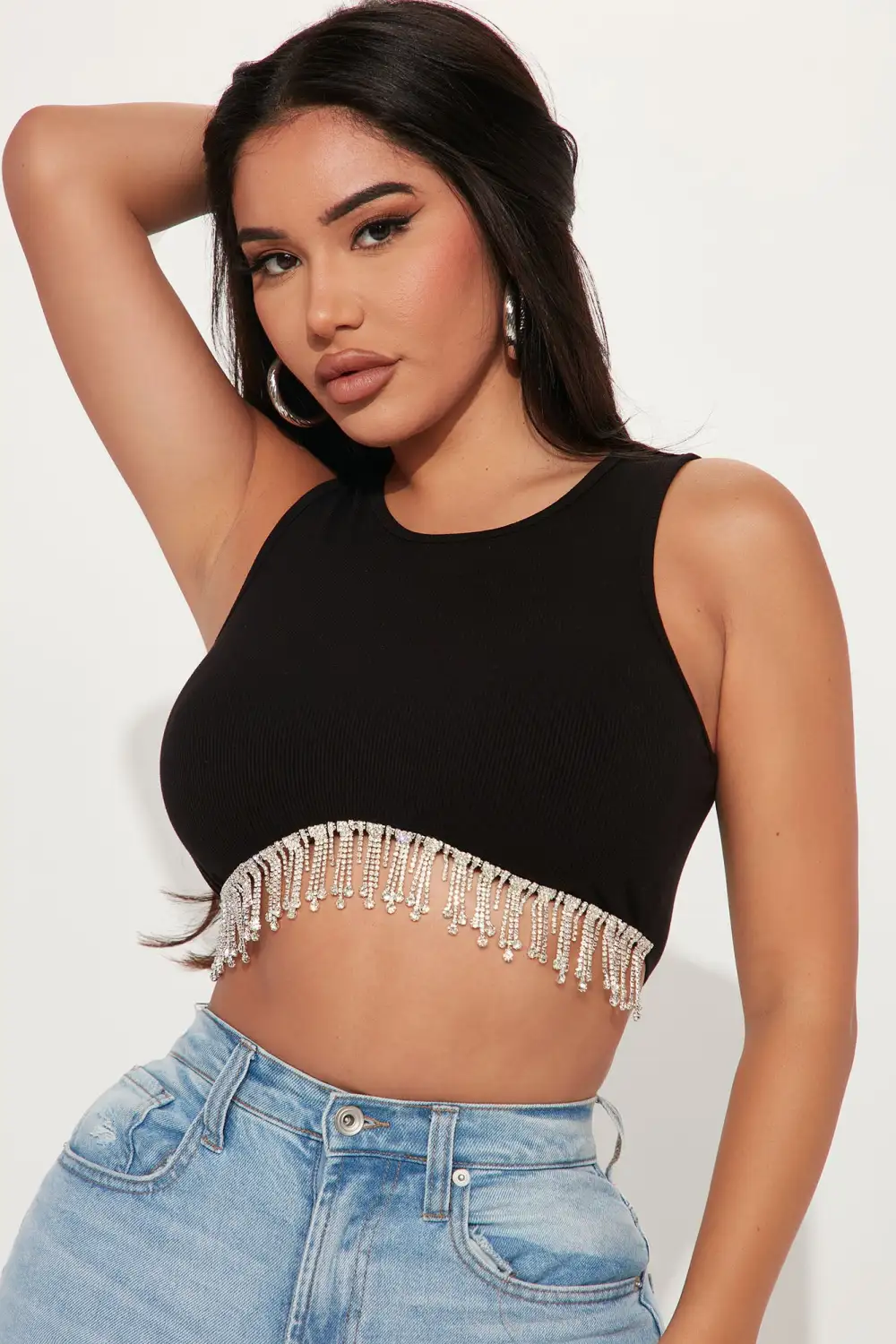 Regina Rhinestone Crop Top - Black
