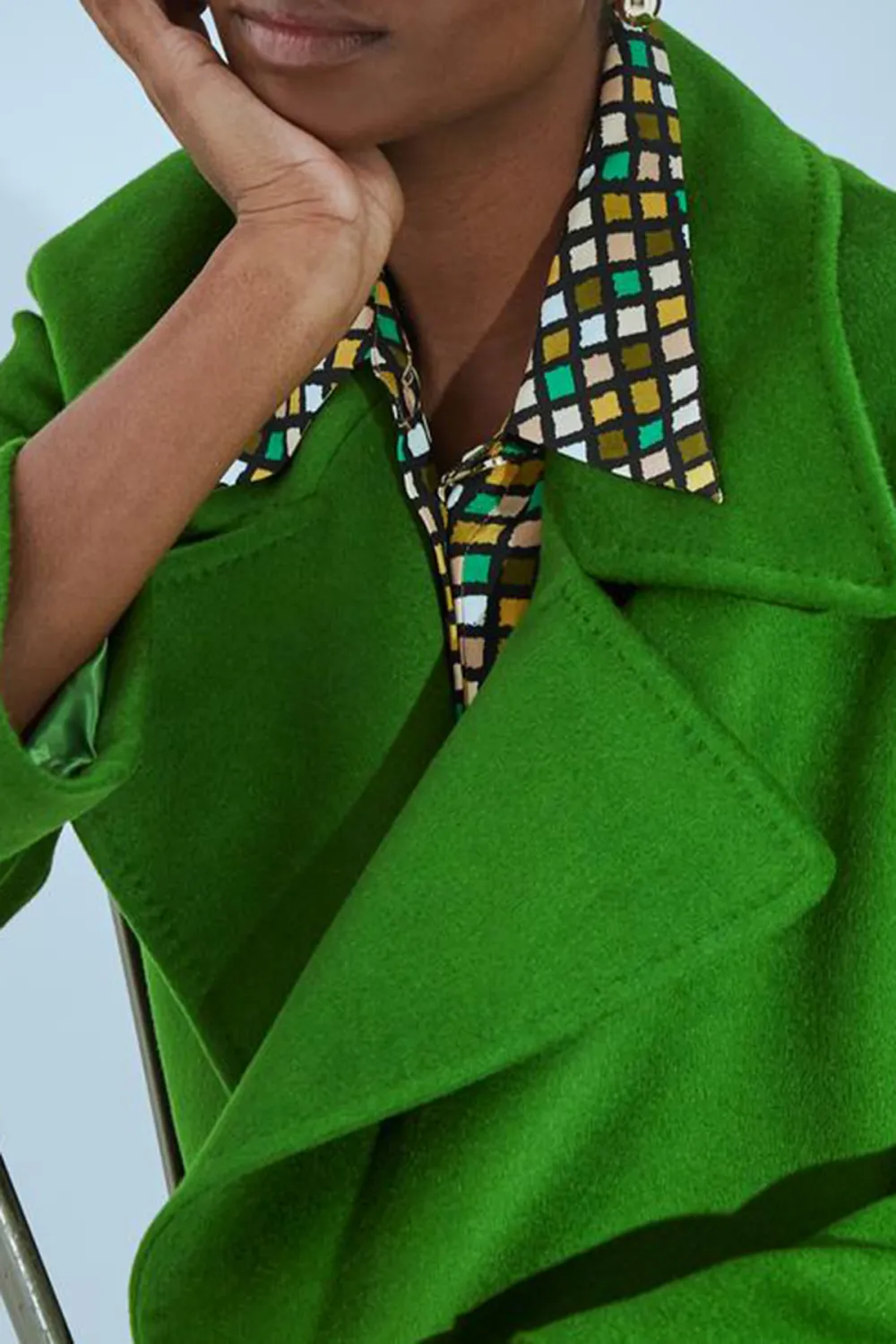 Green Double Breasted Long Wool Coat