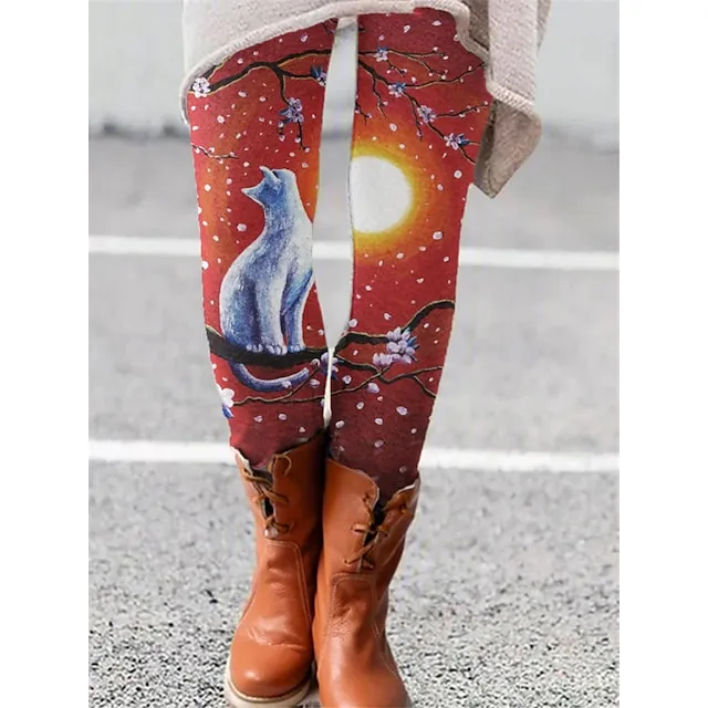 Women's Fleece Lined Leggings Warm Full Length Winter Leggings Print Micro-elastic Mid Waist Fashion Christmas Gifts Christmas Black Yellow S M Winter