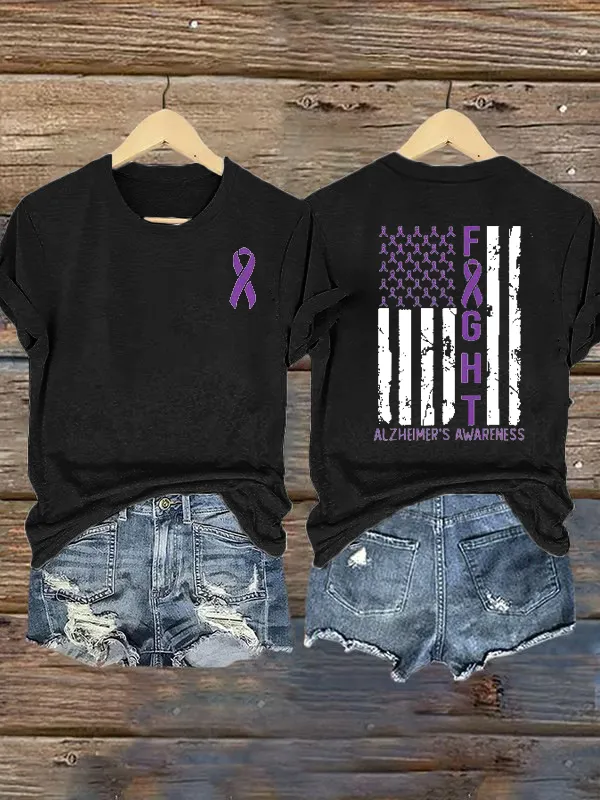 Women'S Alzheimer'S Awareness Printed Round Collar T-Shirt