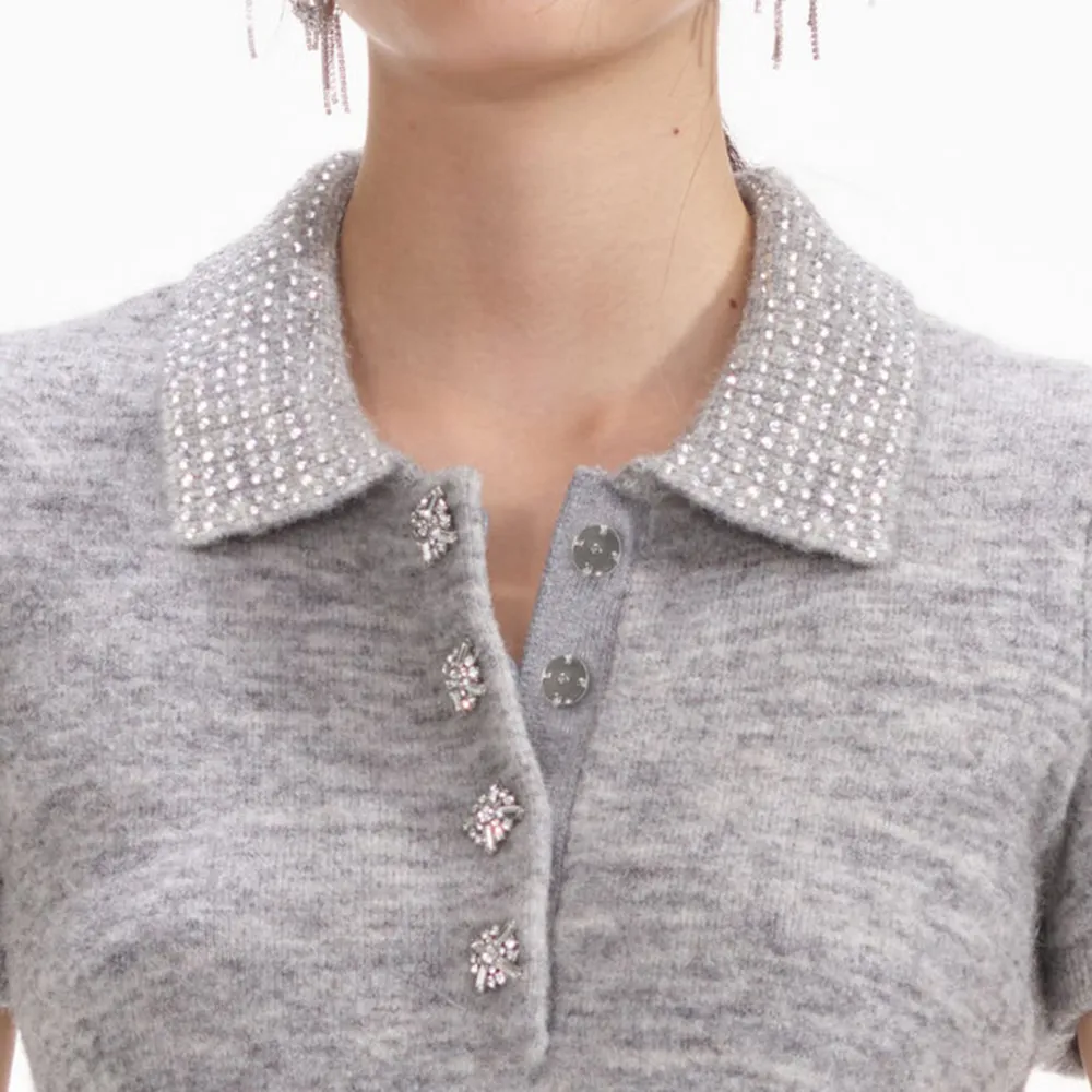 Grey Melange Diamante Knit Top