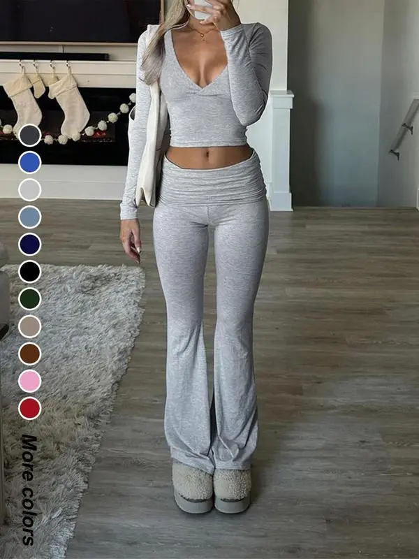 Slim-Fit Crop Top & Pants Two-Piece Set