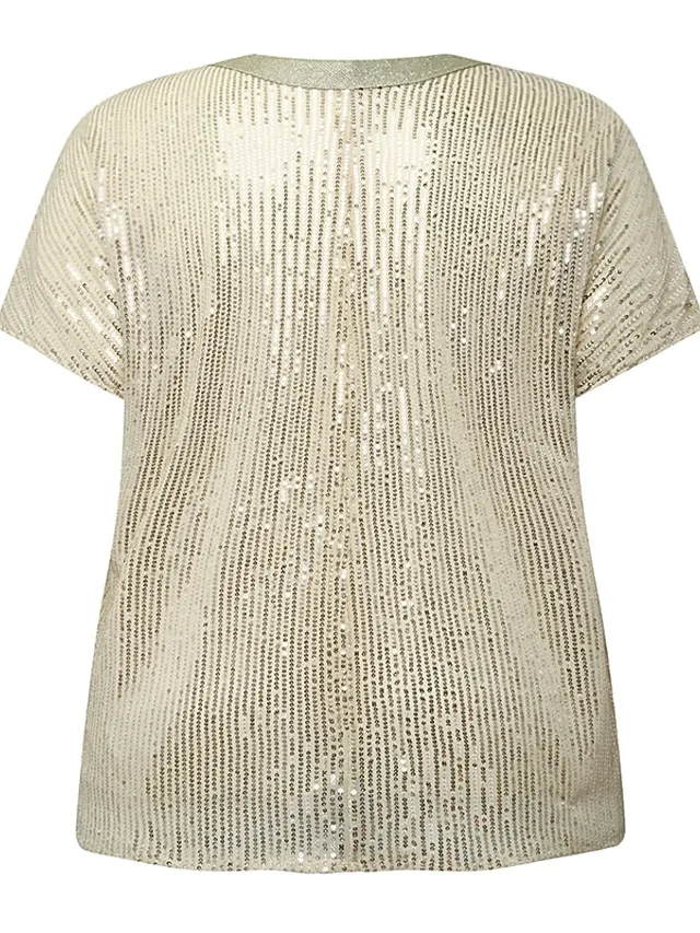 Women's Plus Size Shirt Blouse Silver Gold Plain Sparkly Sequins Half Sleeve Party Date Vacation Vintage Fashion Streetwear V Neck Regular Fit Summer Spring