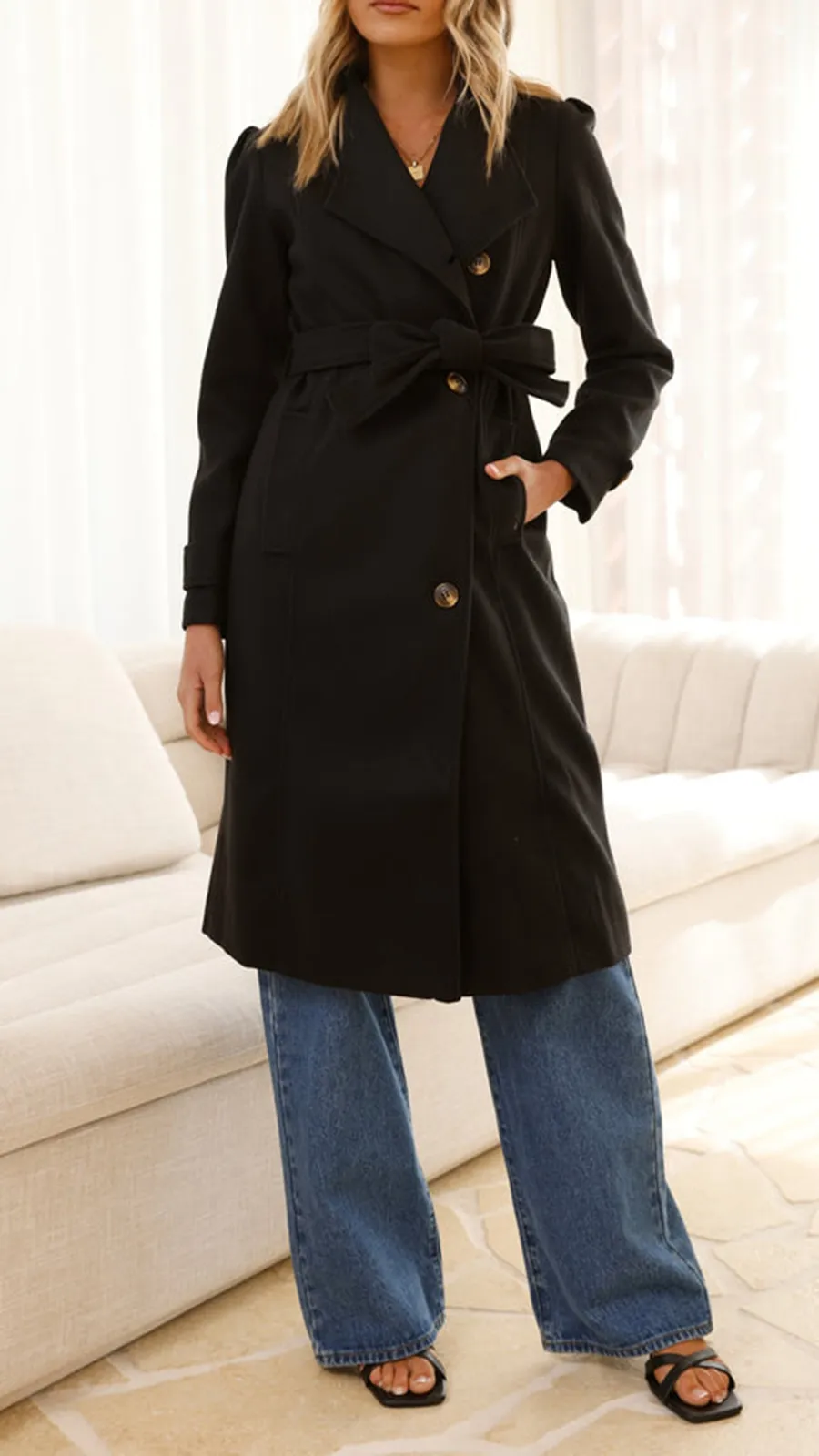 Elongated Button-Down Wool Jacket