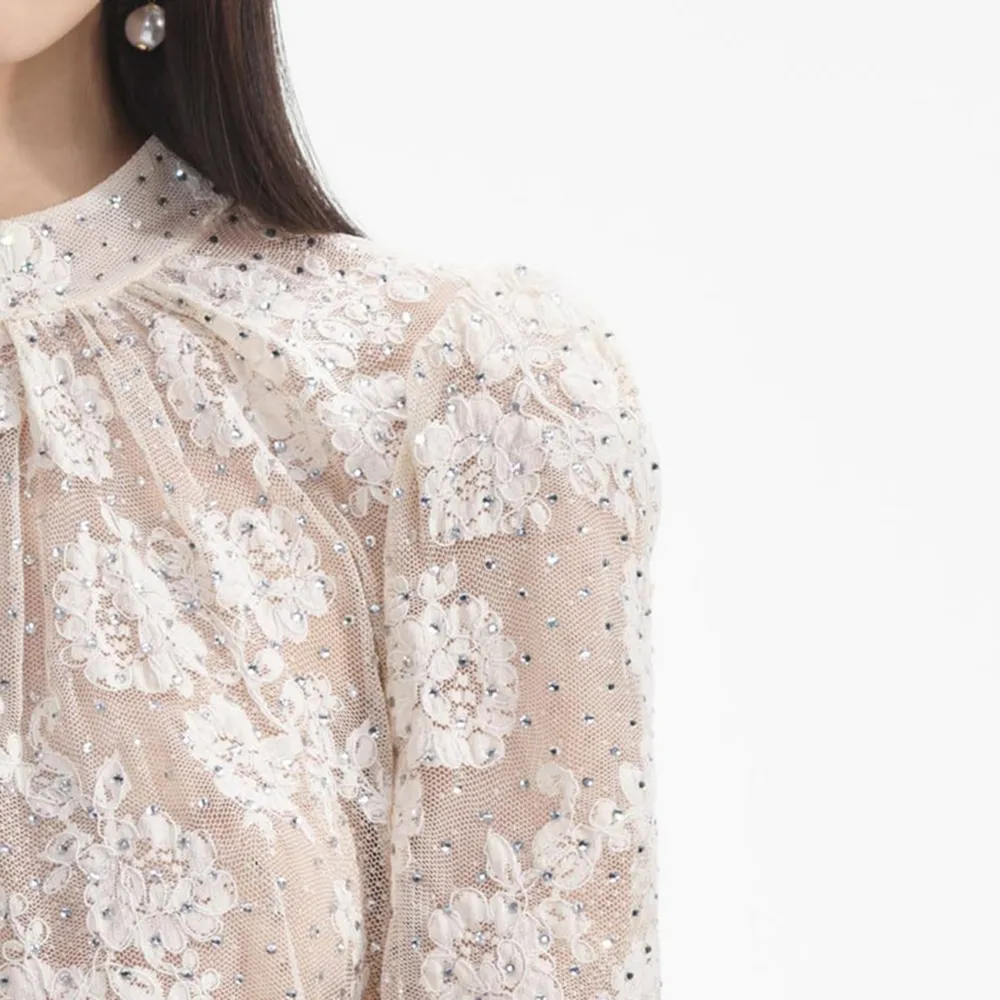 White Rhinestone Lace Top