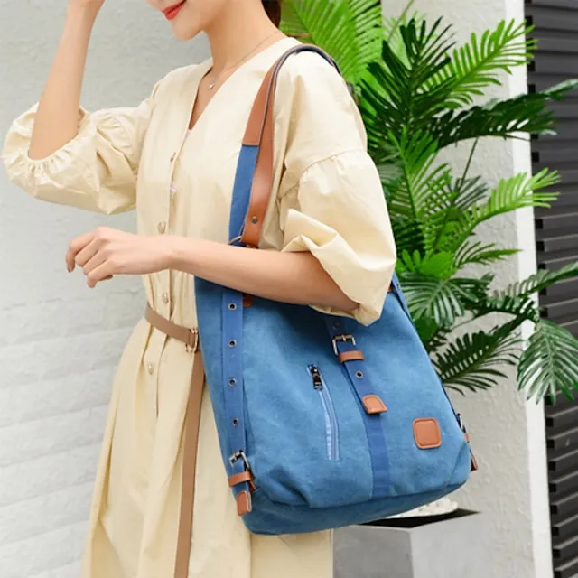 Women's Crossbody Bag Canvas Daily Date Zipper Solid Color Red Blue