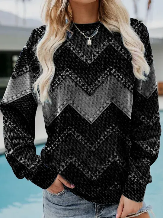 Crew Neck Geometric Casual Sweatshirt