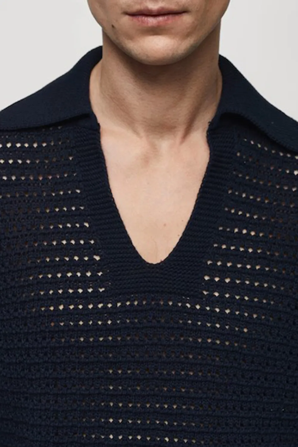 Openwork Knit Polo Neck Sweater
