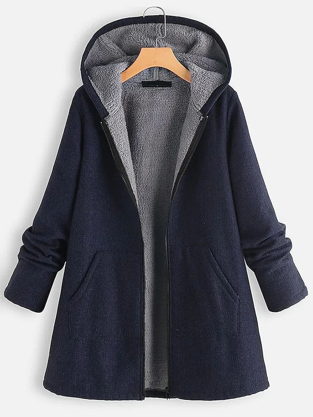 Women's Plus Size Curve Coat Hooded Coat Winter Fall Warm Mid-Length Short Chic Elegant Oversize Sport Vintage Zip Pocket Thick Coats Jacket Sweatshirt Parka Blouson