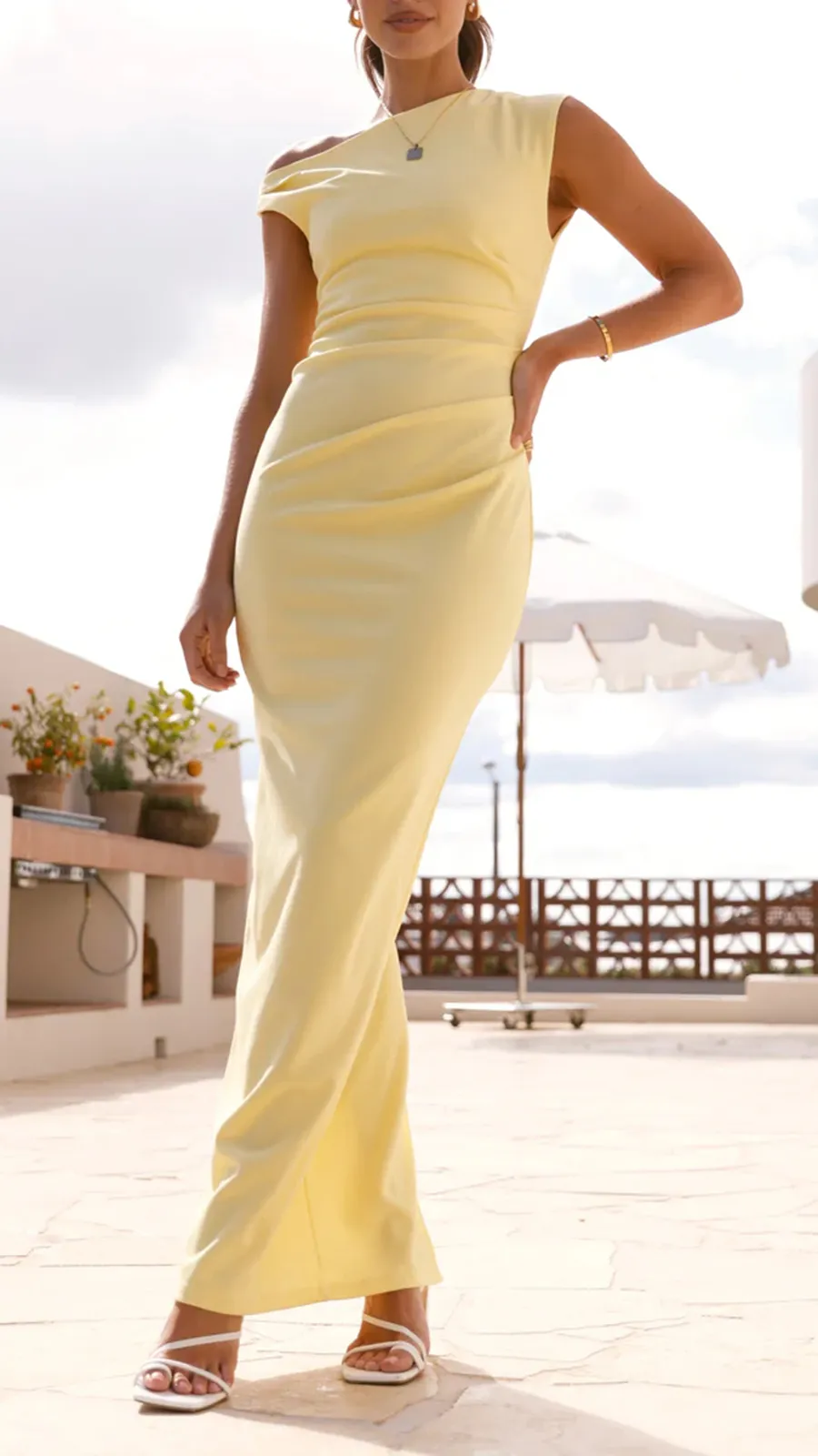 High Asymmetrical Neckline Maxi Dress