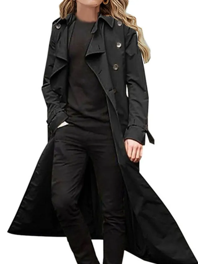 Women's Trench Coat Casual Jacket Street Daily Going out Fall Winter Long Coat Regular Fit Breathable Casual Jacket Long Sleeve Plain with Pockets Green Khaki Orange