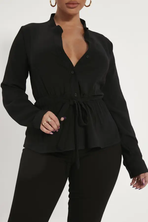 Waist No Time Long Sleeve Blouse - Black