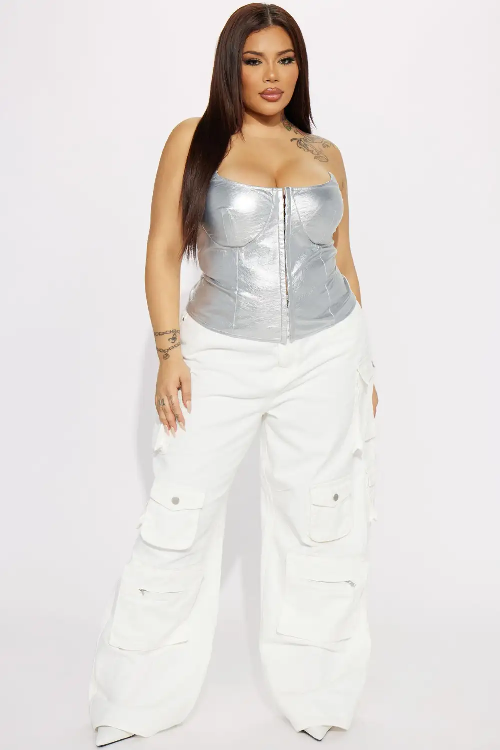 Never Too Extra Metallic Corset Top - Silver