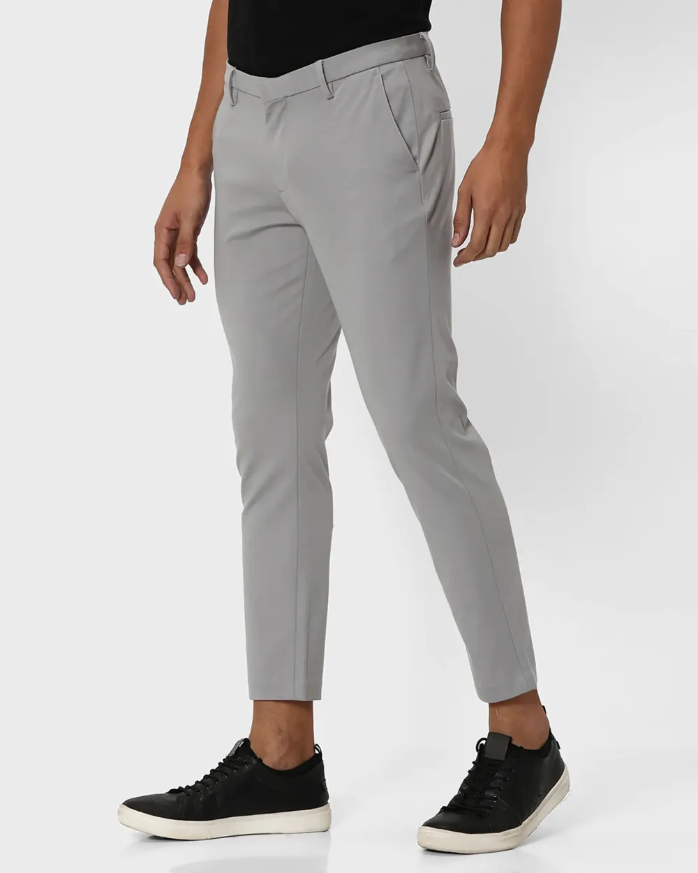 Classic Versatile Soft Slim-Fit Straight-Leg Grey Trousers