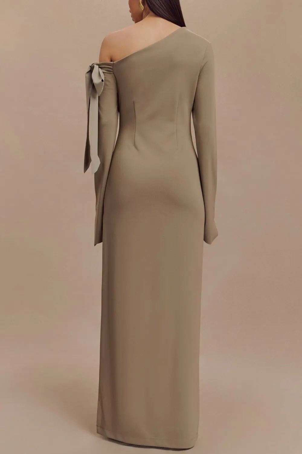 One Shoulder Crepe Maxi Dress