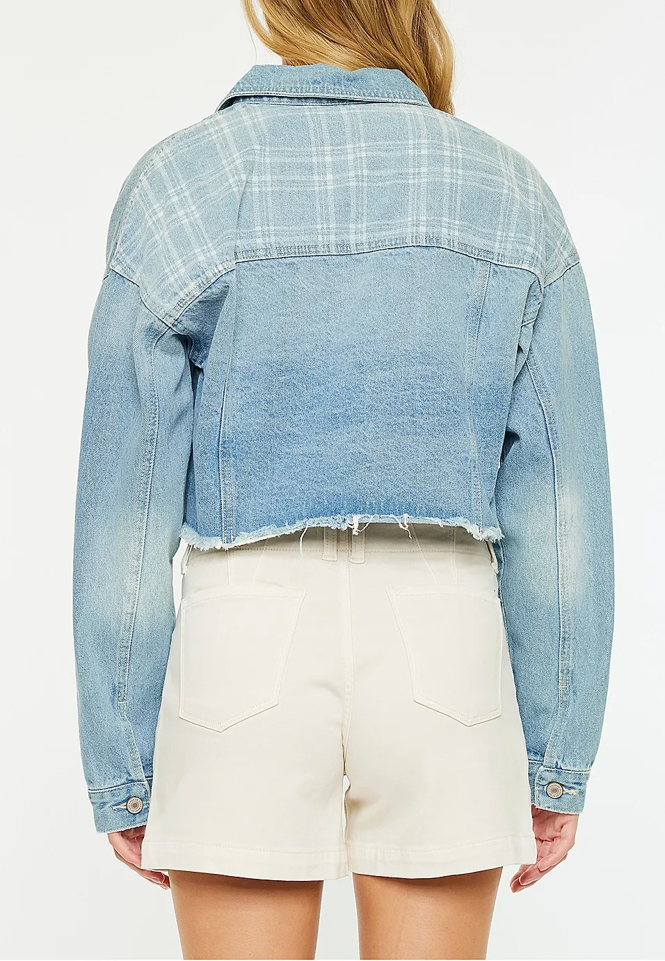 Rigid Plaid Drop Shoulder Crop Jacket