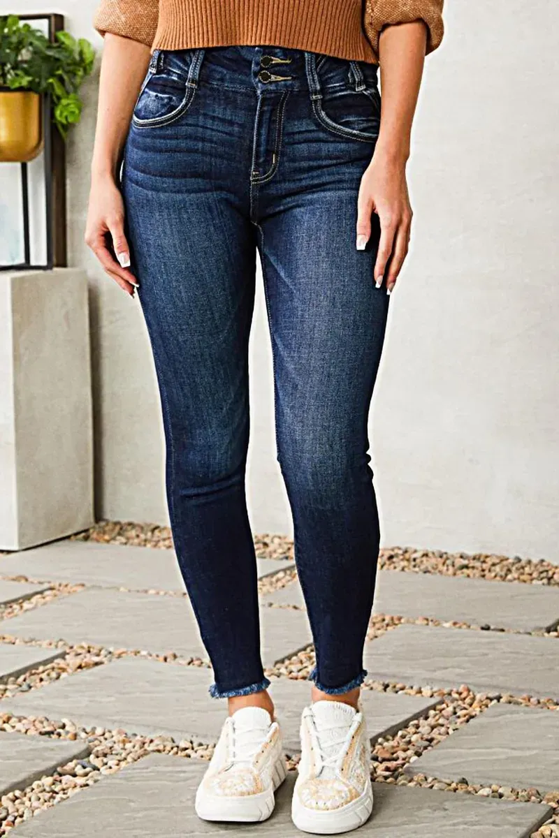 Raw Hem Button Up Mid Rise Skinny Jeans