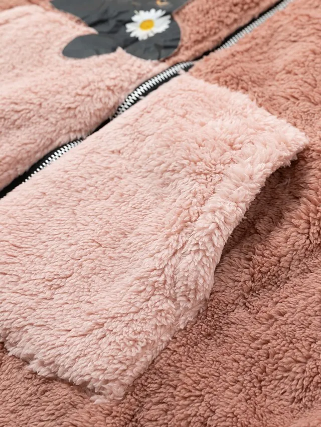 Women's Plus Size Teddy Coat Animal Cat Causal House Long Sleeve V Wire Regular Fall Winter Green Pink Dark Gray L XL XXL 3XL 4XL / Loose Fit