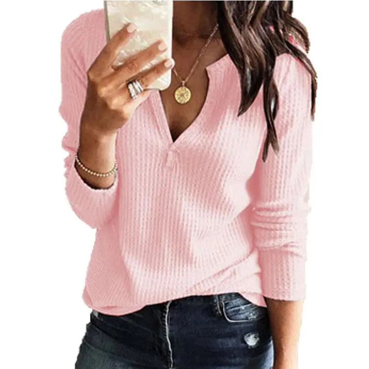 Autumn V-neck Long Sleeve Solid Splice Sweater