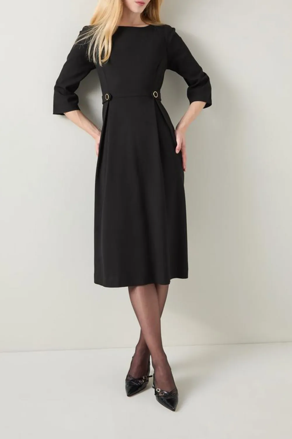 Black Belt Detail Midi Dress