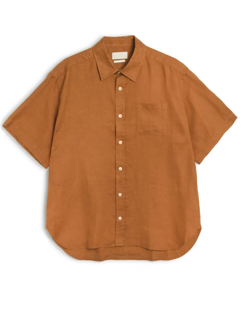 Orange Oversized Linen Short-Sleeve Shirt
