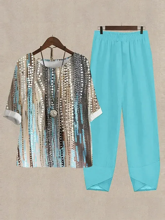 Crew Neck Ombre Casual Two-Piece Set