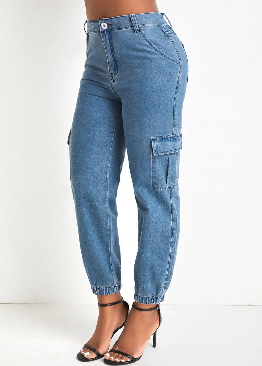 Denim Blue Pocket Jogger Zipper Fly Pants