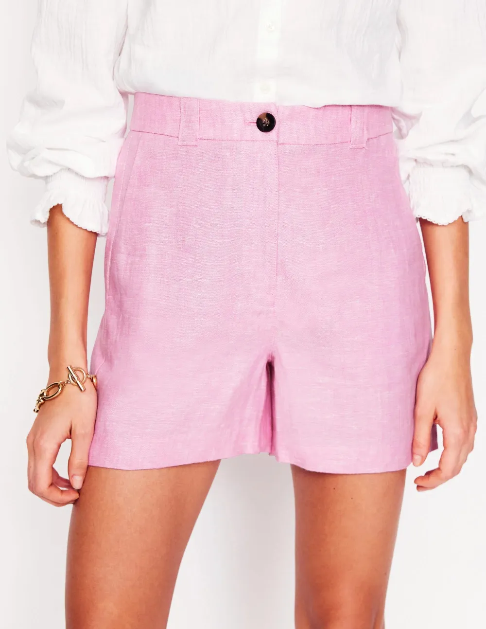 Meadowsweet Pink Chambray Linen Shorts