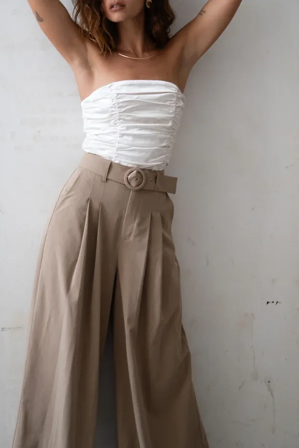 Ivory Strapless Ruched Satin Top