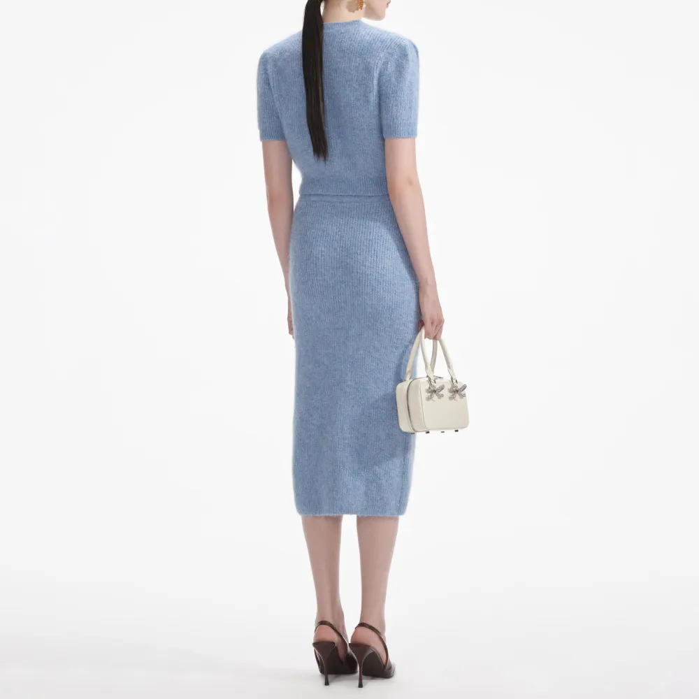 Blue Soft Knit Midi Skirt