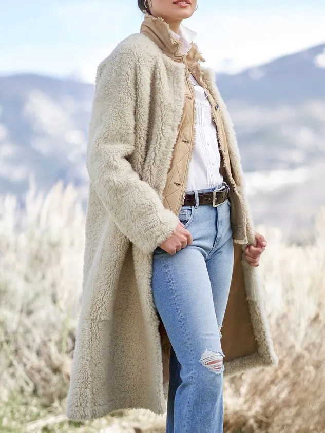 Shawl Collar Suede Plain Teddy Jacket