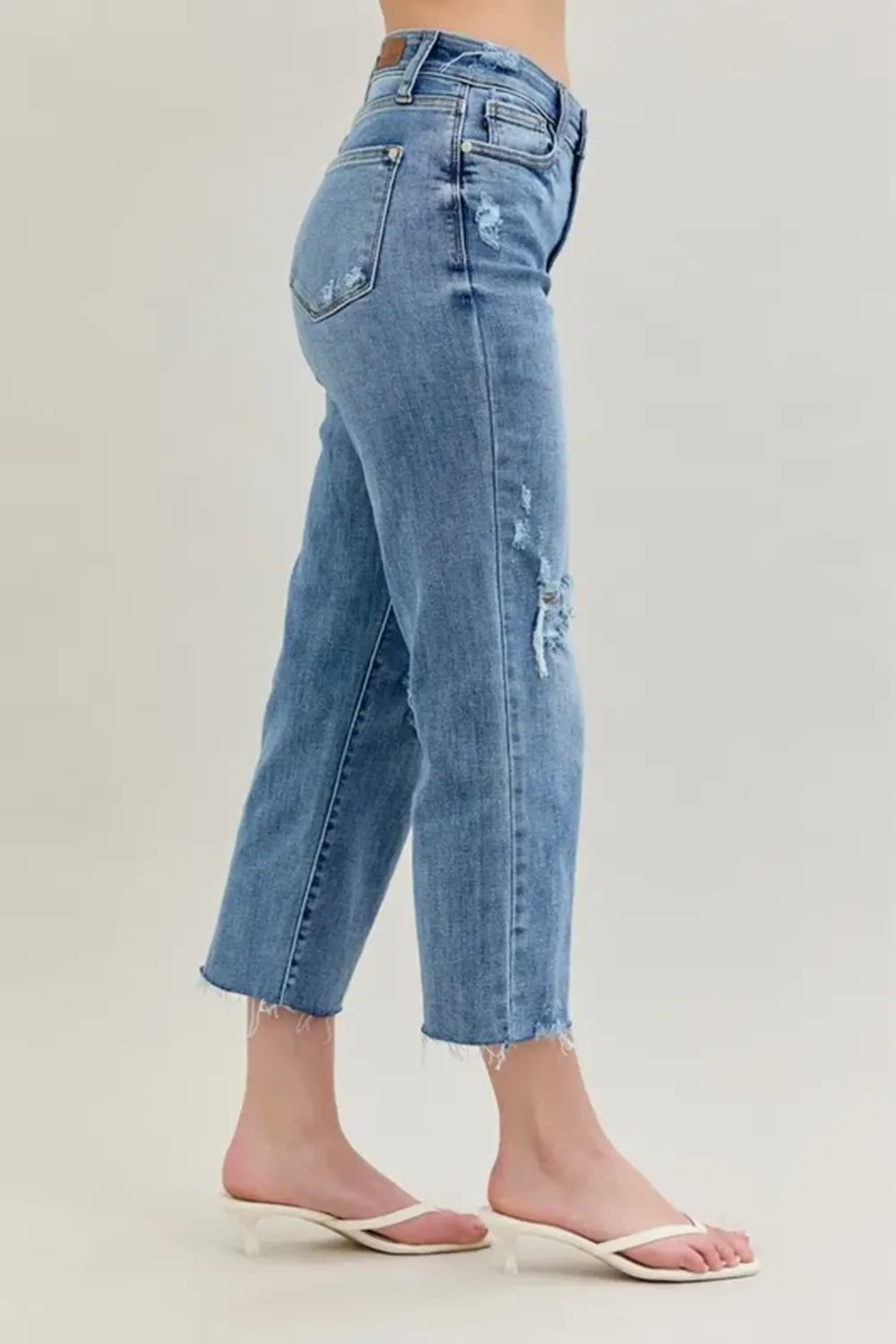 Ripped Deckle Edge Slim-Fit Raw Hem BlueTrousers
