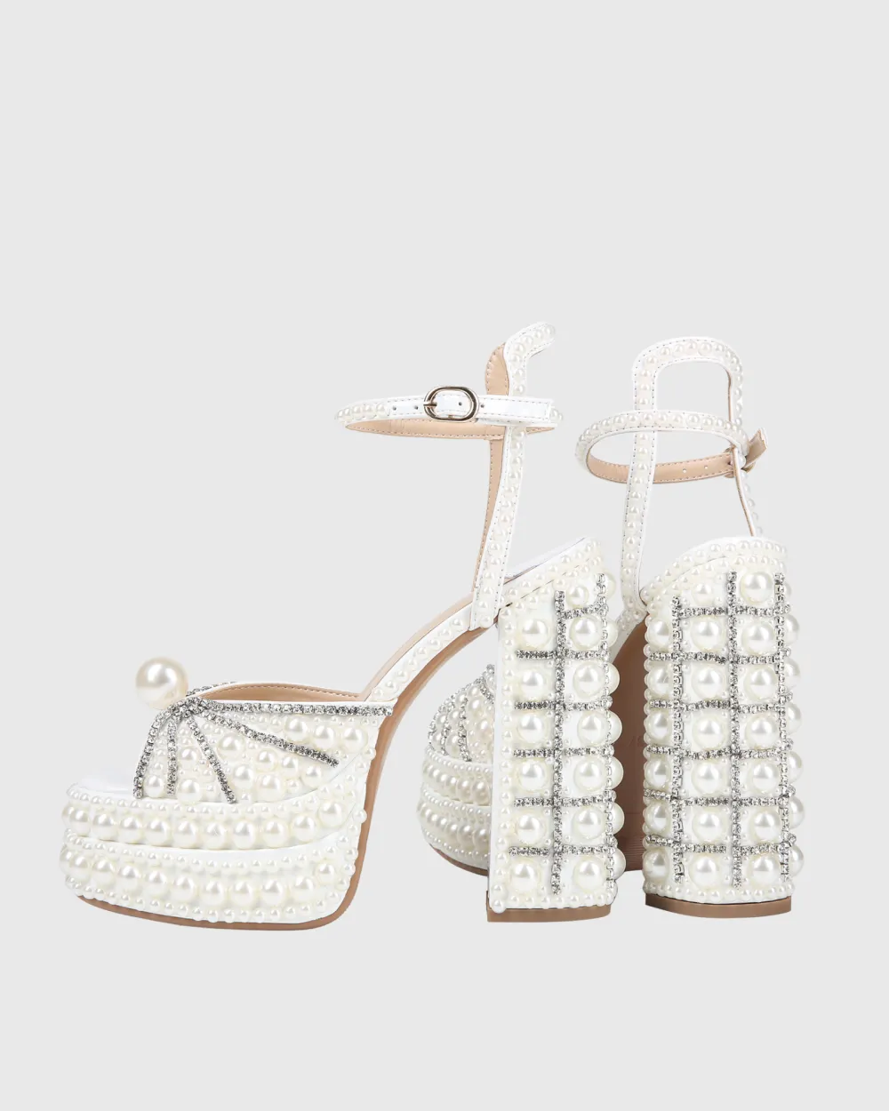 Rhinestone Pearl Platform Strap Sandals