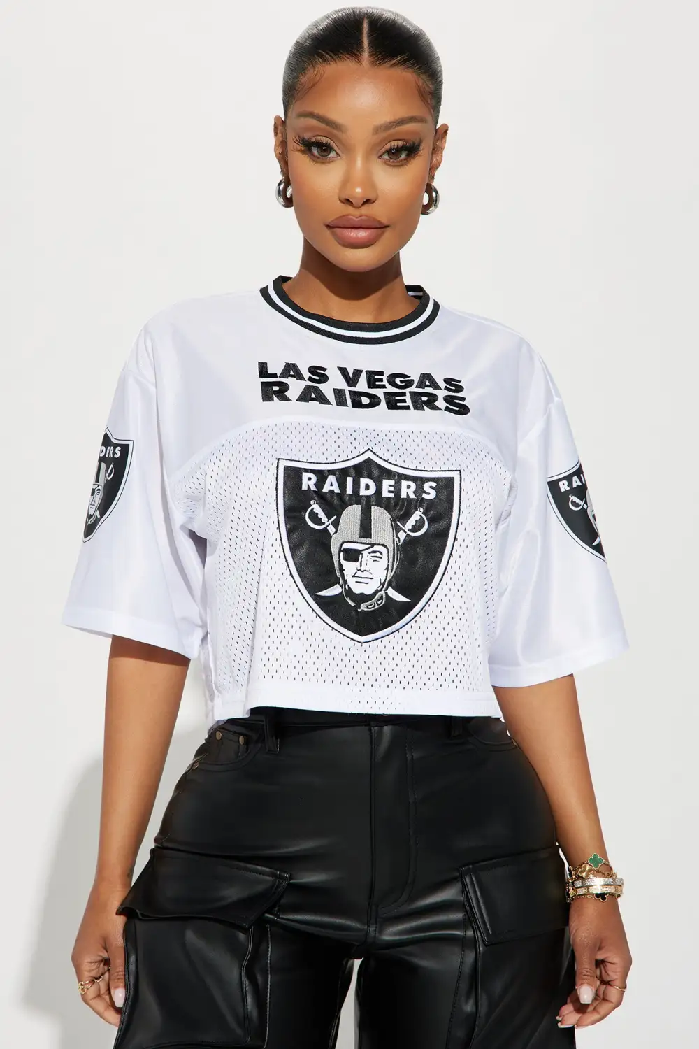 Raiders Fight Song Cropped Mesh Top - White/combo