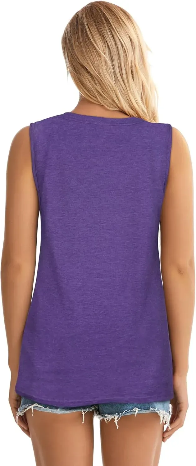 Summer Tops for Women Sleeveless V Neck Tshirt Loose Fit Casual Tank Tunic Blouse