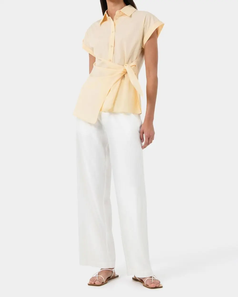 Spread Collar Tie Button Shirt