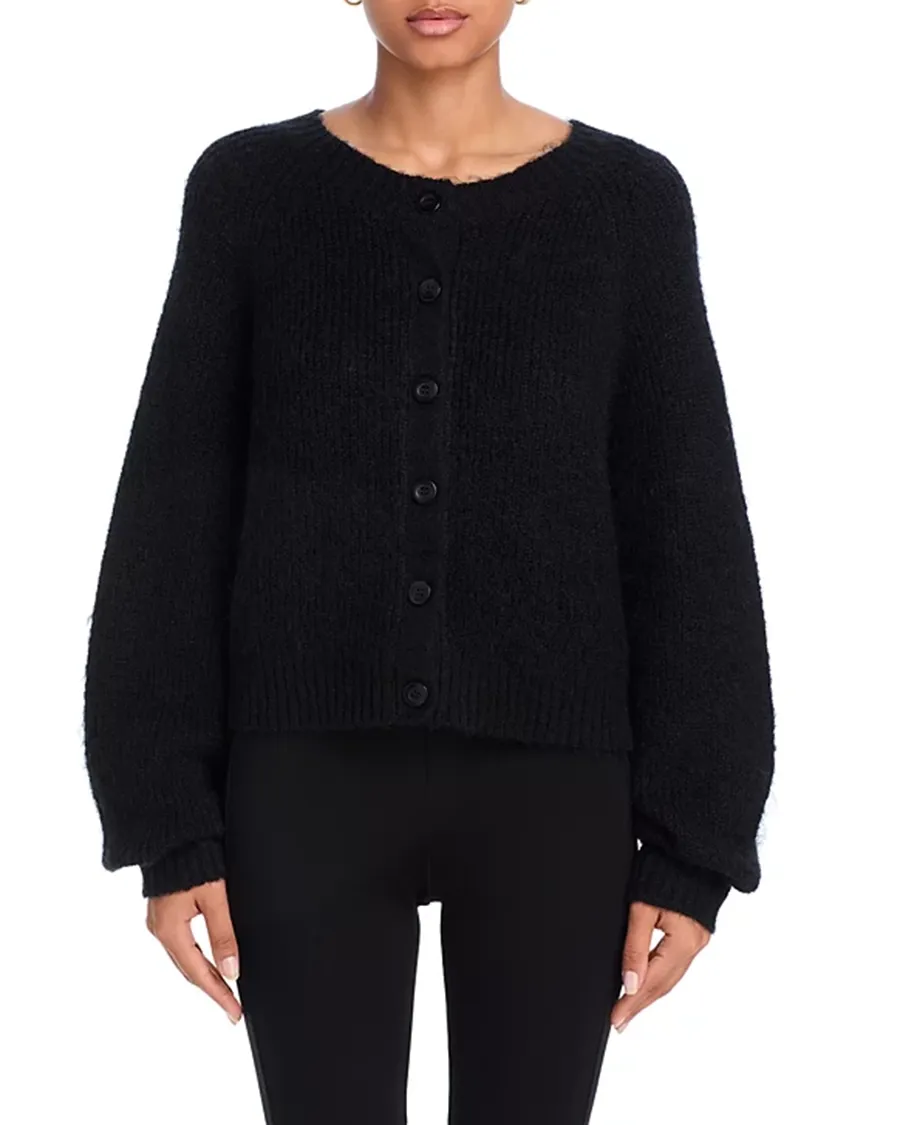 Drop Shoulders Crewneck Button Front Cardigan