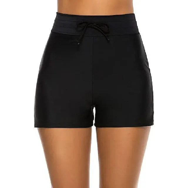 Women's Swimwear Bikini Bottom Swim Shorts Normal Swimsuit Drawstring Solid Color Black Navy Blue Bathing Suits Sports Beach Wear Summer