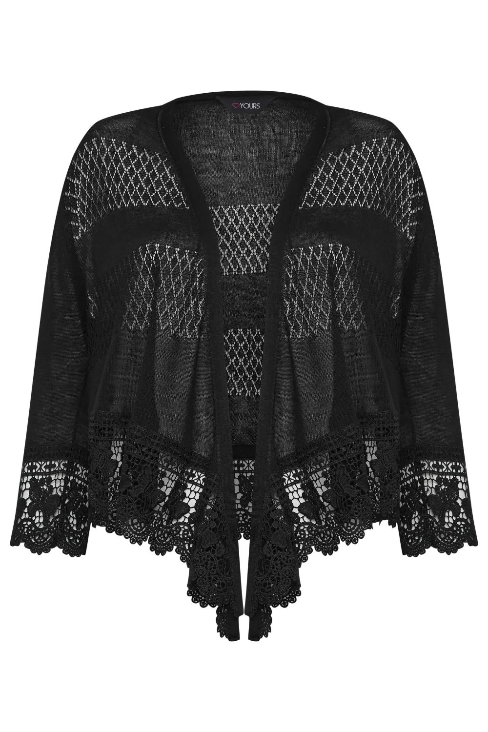 YOURS Curve Black Lace Waterfall Shrug