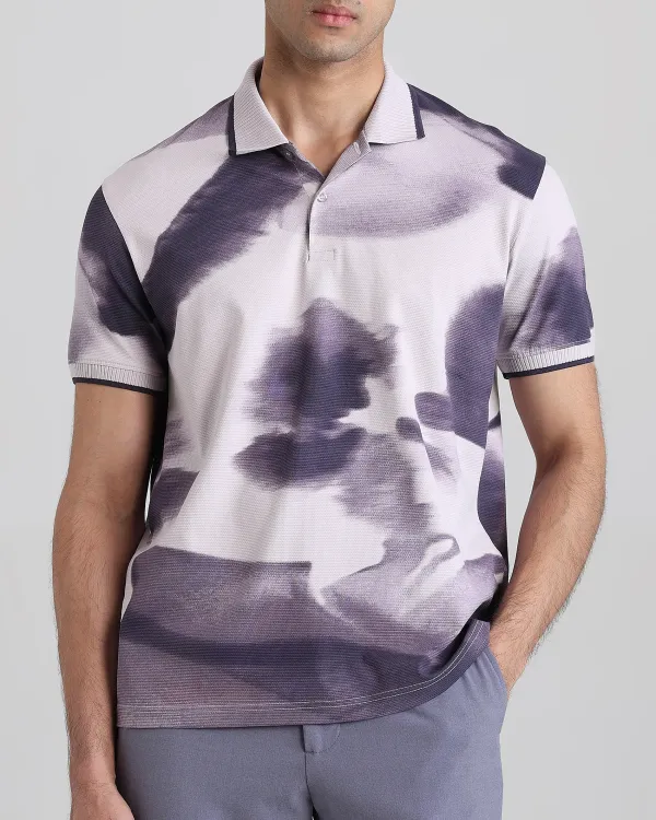 Daily Simple And Slimming Lilac Abstract Polo Shirt